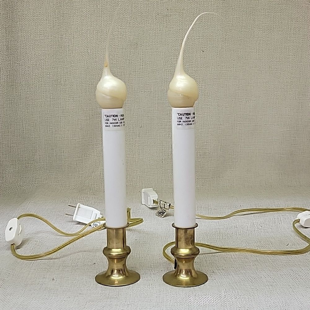 2 Vintage Electric Christmas Window Brass Antique Base Candle